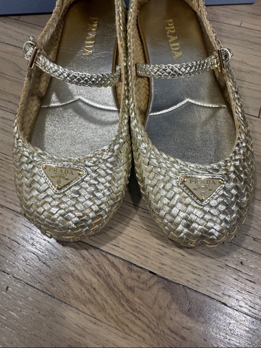 Authentic Prada Gold Woven Mary Jane Flats 38 nwt - Picture 8 of 12